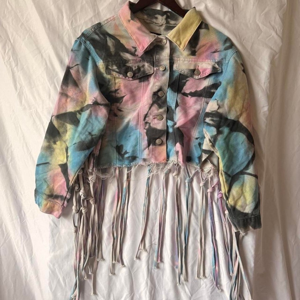 Thrill Jeans multi-colored tie-dye denim jacket